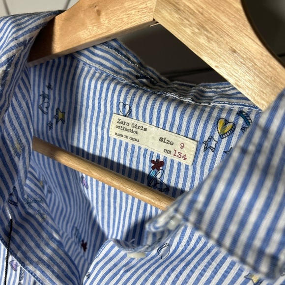 NEW Zara Girls Striped Button Up Top with Hearts+ Cute Details, Girls 9 - Picture 3 of 5